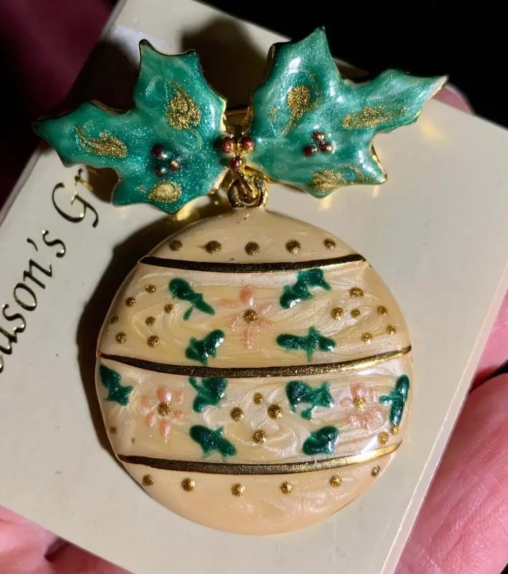 Christmas Ball enameled brooch
